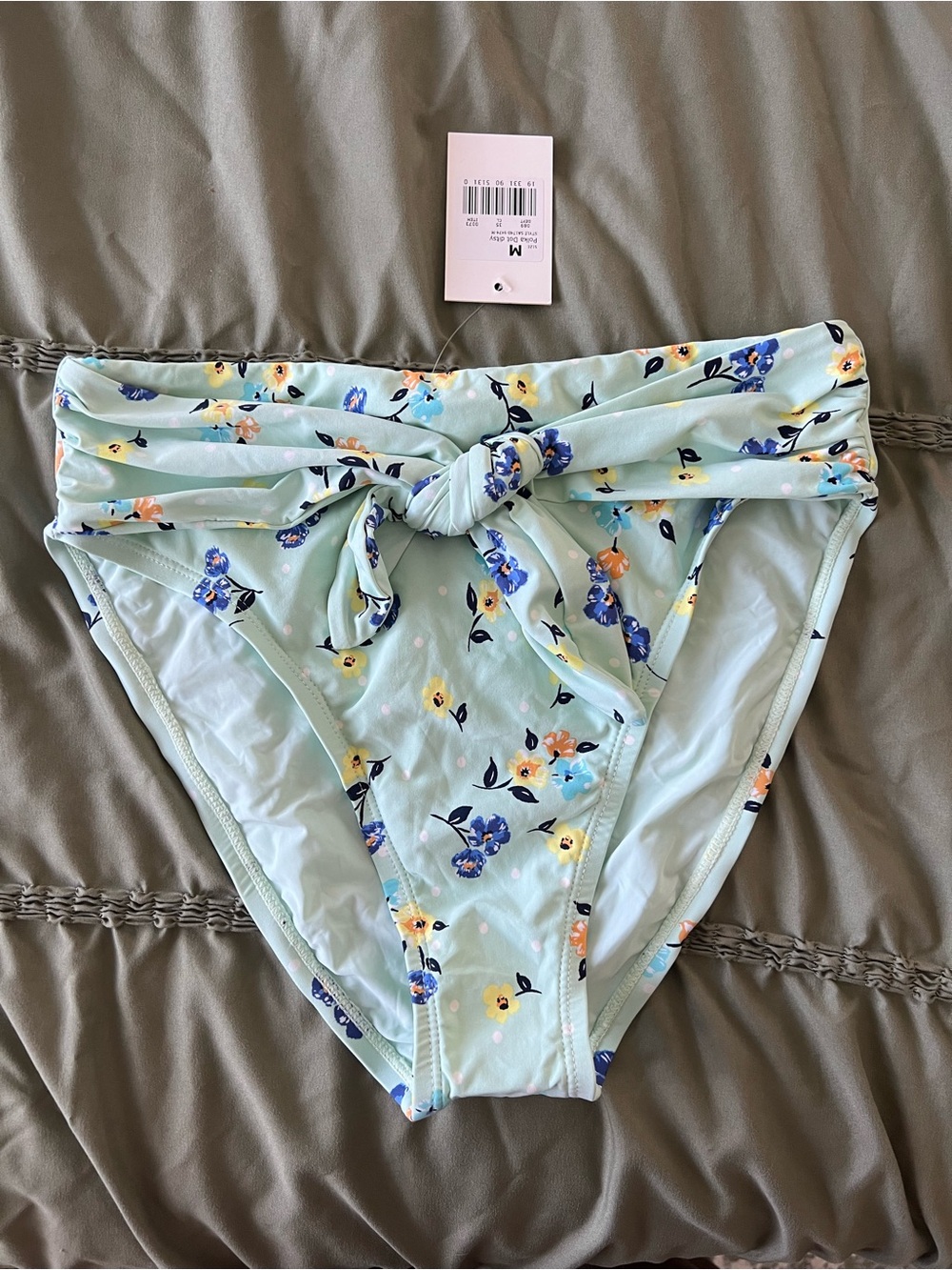 Floral Knot Front High-Waist Bikini Bottom - Mint Floral
